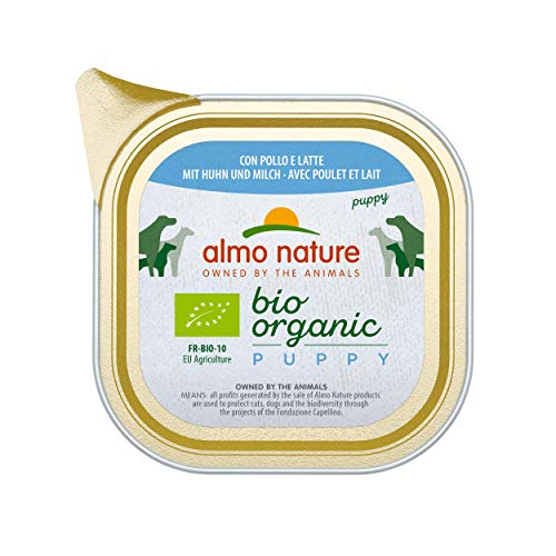 almo nature Bio Organic Puppy Komplett Nassfutter Für Welpen & Junghunde mit Huhn und Milch, 32er Pack (32 x 100 g) von almo nature