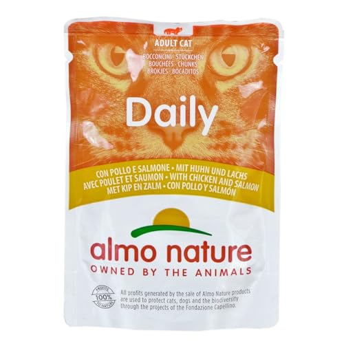 almo nature Daily Katzenfutter mit Huhn und Lachs Alleinfutter für Erwachsene Katzen,Nassfutter- 30er Pack (30 x 70 g) von almo nature