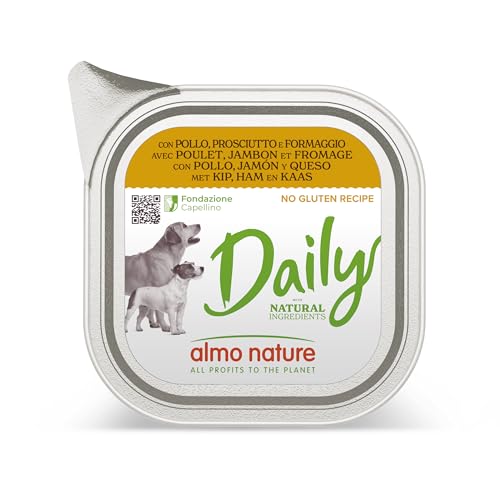 Almo Nature Daily Nassfutter für Erwachsene Hunde mit Huhn, Schinken und Käse - Aluschale 100 g. von almo nature