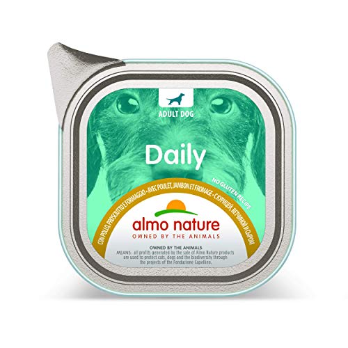 Almo Nature Daily Nassfutter für Erwachsene Hunde mit Huhn, Schinken und Käse - Aluschale 100 g. von almo nature