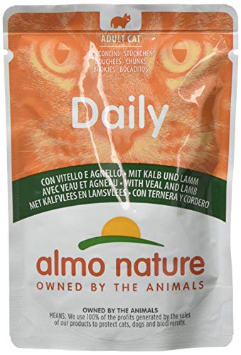 Almo Nature Daily Nassfutter für Erwachsene Katzen mit Kalb und Lamm - Beutel 30 x70 g von almo nature