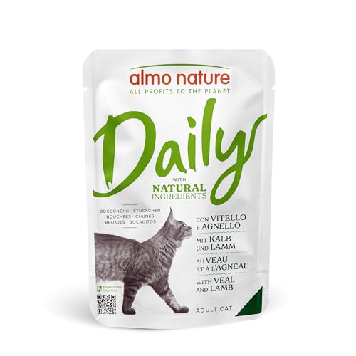 Almo Nature Daily Nassfutter für Erwachsene Katzen mit Kalb und Lamm - Beutel 30 x70 g von almo nature