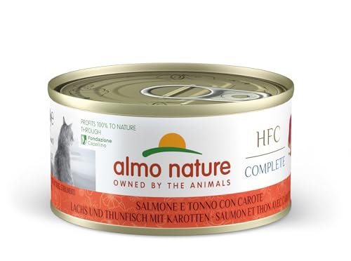 almo nature HFC Complete - Alleinfuttermittel für Erwachsene Katzen - Lachs und Thunfisch mit Karotte - Getreidefrei/getreidefrei (24 Dosen à 70 g) von almo nature