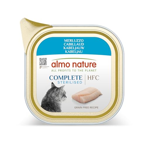 Almo Nature HFC Complete Stelirised, Nassfutter für Erwachsene Katzen, Kabeljau, Behälter mit 85 g von almo nature