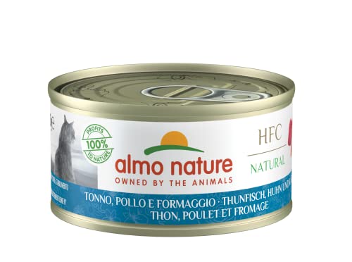 Almo Nature HFC Natural Katzenfutter nass - Thunfisch, Huhn und Käse 24er Pack (24 x 70g) von almo nature