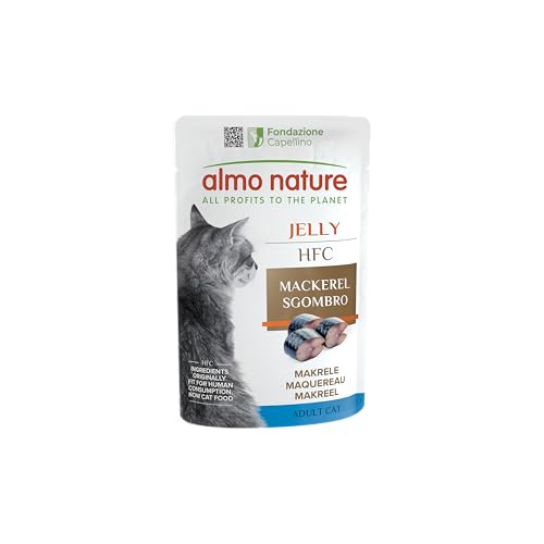 Almo Nature HFC Jelly für Erwachsene Katzen, Nassfutter für Erwachsene Katzen mit 100% frischer Makrele in HFC Qualität, Packung mit 24 Beuteln x 55 g von almo nature