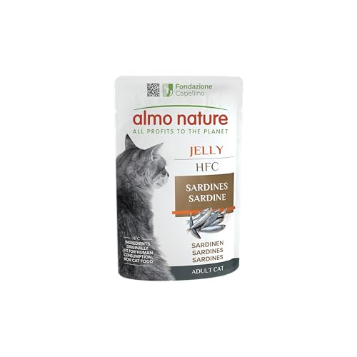 Almo Nature HFC Jelly für Erwachsene Katzen, Nassfutter für Erwachsene Katzen mit 100% frischer Sardine in HFC Qualität, Packung mit 24 Beuteln x 55 g von almo nature