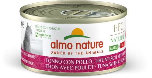 Almo Nature HFC Made in Italy Nassfutter für ausgewachsene Katzen Thunfisch mit Huhn, Packung mit 24 x 70 g von almo nature