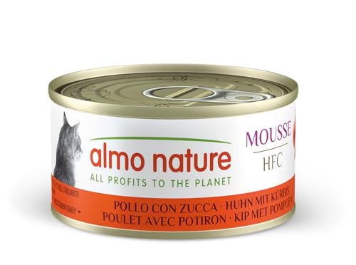 Almo Nature HFC Mousse, Futter für ausgewachsene Katzen, Huhn mit Kürbis, getreidefrei, 24 Dosen à 70 g von almo nature