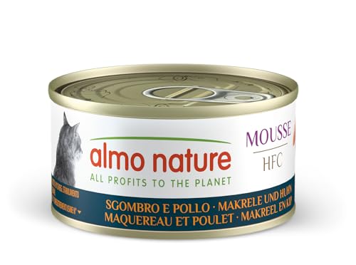 Almo Nature HFC Mousse, Futter für ausgewachsene Katzen, Makrele und Huhn, ohne Getreide, 24 Dosen à 70 g von almo nature