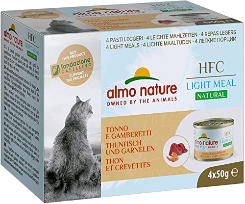 Almo Nature HFC Natural Light Meal Katzenfutter für ausgewachsene Katzen- Thunfisch und Garnelen 50 g x 4 stück, 200 g von almo nature