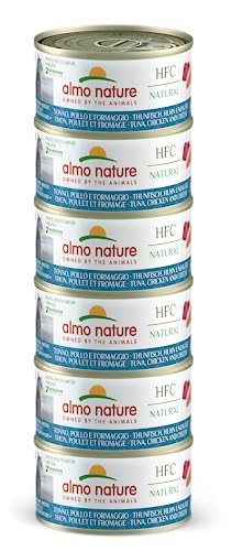 Almo Nature HFC Natural Megapack, Nassnahrung für Katzen - Thunfisch, Huhn und Käse (6 Dosen x 70g) von almo nature