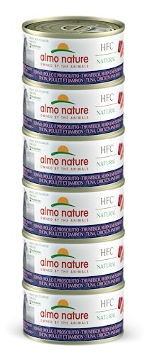 Almo Nature HFC Natural Megapack, Nassnahrung für Katzen - Thunfisch, Huhn und Schinken (6 Dosen x 70g) von almo nature