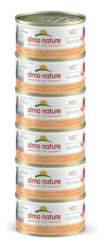 Almo Nature HFC Natural Megapack, Nassnahrung für Katzen - Thunfisch und Garnelen (6 Dosen x 70g) von almo nature