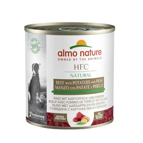 Almo Nature HFC Natural -Nassnahrung für Hunde mit Rind mit Kartoffeln und Erbsen ursprünglich Lebensmittelqualität und werden jetzt für Hundenahrung erwendet. von almo nature