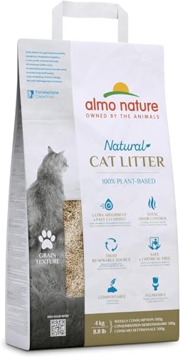 Almo Nature Natural Cat Litter Grain Texture - Klumpende Katzenstreu, 100% pflanzlich, biologisch abbaubar, ergiebig und gegen Gerüche. Sack 4Kg von almo nature