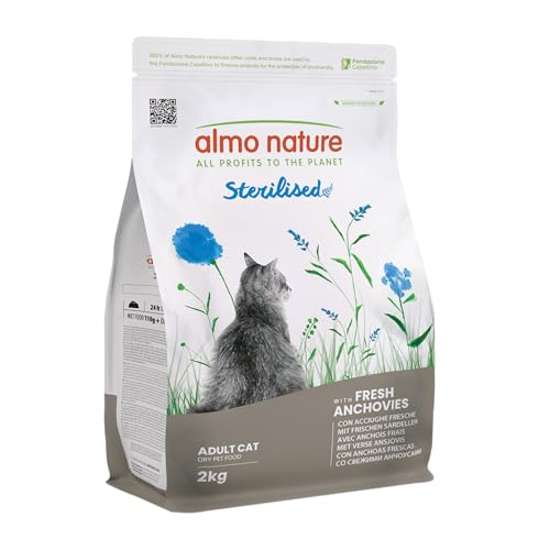 Almo Nature Sterilised, Trockenfutter für Erwachsene Katzen mit frischem Sardellen, 2 kg Sack von almo nature