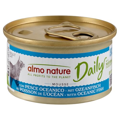 almo nature Daily Grain Free Katzenfutter, Mousse mit Ozeanfisch, Alleinfutter für Katzen, Nassfutter (ohne hinzugefügtes Getreide), 24er Pack (24 x 85g) von almo nature