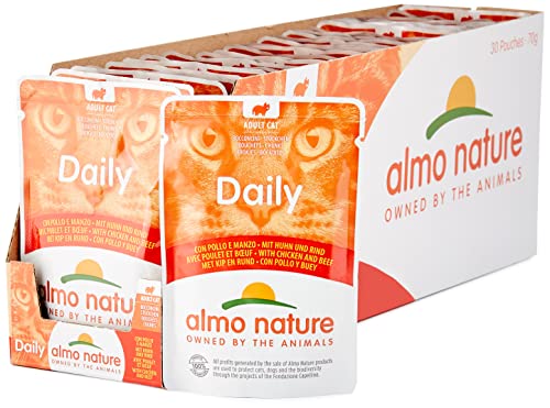 almo nature Daily Katzenfutter mit Huhn und Rind Alleinfutter für Erwachsene Katzen,Nassfutter- 30er Pack (30 x 70 g) von almo nature