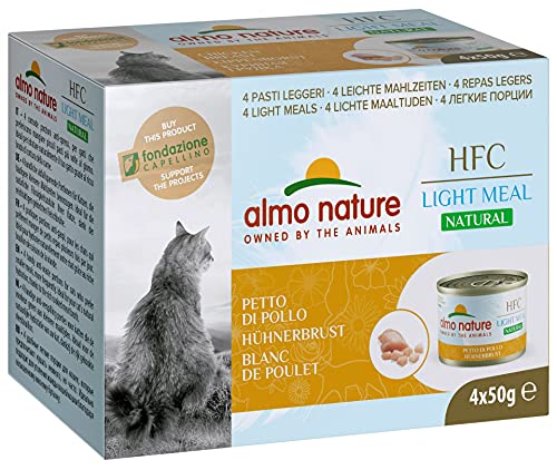 almo nature HFC Natural Light Meal Katzenfutter für ausgewachsene Katzen - Hühnerbrust 50 g x 4 stück, 200 g von almo nature