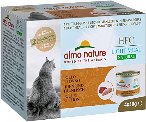 HFC Natural Light Meal Katzenfutter für ausgewachsene Katzen - Huhn und Thunfisch 50 g x 4 stück, 200 g von almo nature