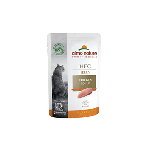 MXP5 Employees Deals ONLY - almo nature HFC Jelly für Erwachsene Katzen - Nassfutter für Erwachsene Katzen mit 100% frischem Huhn von HFC-Qualität, 24 Beutel x 55 g von almo nature