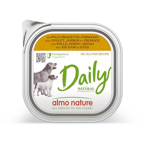 almo nature Daily Nassfutter für Hunde mit Huhn, Schinken und Käse, Ohne Gluten 9er Pack (9x300 g) von almo nature