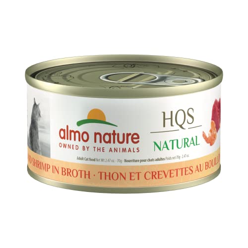 almo nature HQS Natürlicher Thunfisch mit Garnelen, getreidefrei, ohne Zusatzstoffe, für ausgewachsene Katzen, Nassfutter in Konserven, Flocken, 24 x 70 g von almo nature