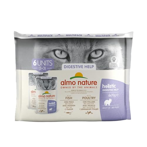 almo nature Multipack Holistic Digestive Help 3 x Mit Fisch - 3 x Mit Geflügel. Alleinfutter für Erwachsene Katzen,Nassfutter 6er Pack (6x70g) von almo nature