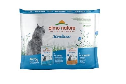 almo nature Multipack Katzenfutter nass Holistic Sterilised mit Kabeljau - mit Huhn 6x70g, 1er Pack (1 x 0.420 kilograms) von almo nature