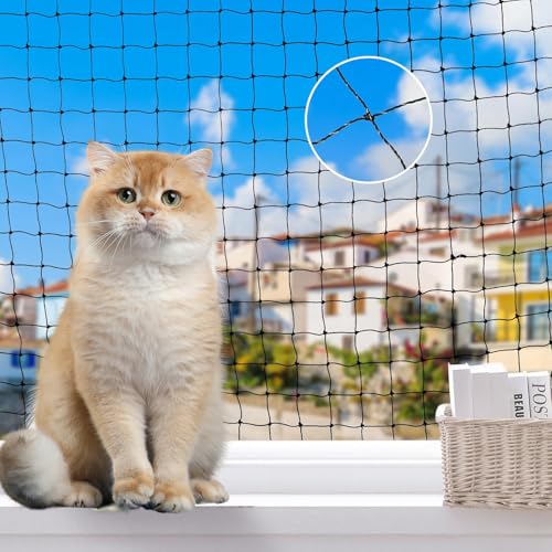 alouweekuky Katzennetz für Balkon, 3x4m Katzennetz Drahtverstärkt mit 15m Befestigungsseil, Nägel, Kabelbinder, Balkonnetz für Katzen, Katzenschutznetz für Balkone, Terrassen und Fenster von alouweekuky