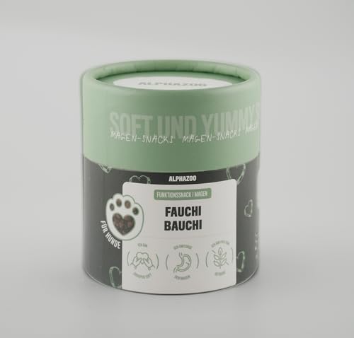 alphazoo Fauchi Bauchi 60g I Weiche Hunde-Leckerli I Extra Softe Verdauungssnacks für Magen Darmflora Aufbau I Bei Durchfall, Sodbrennen, Blähungen & Gras fressen I Darmkur Hundeleckerli Magen & Darm von alphazoo