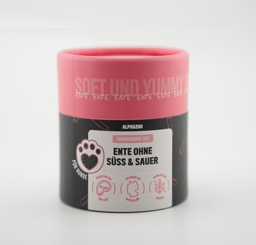 alphazoo Ente Ohne Süß & Sauer 65g I Softe Leckerli für Hunde I Hoher Fleischanteil, Getreidefrei, Zuckerfrei I Natürliche Hundeleckerlies I Gesunde Leckerlies für Training & Belohnung I Hunde-Snacks von alphazoo