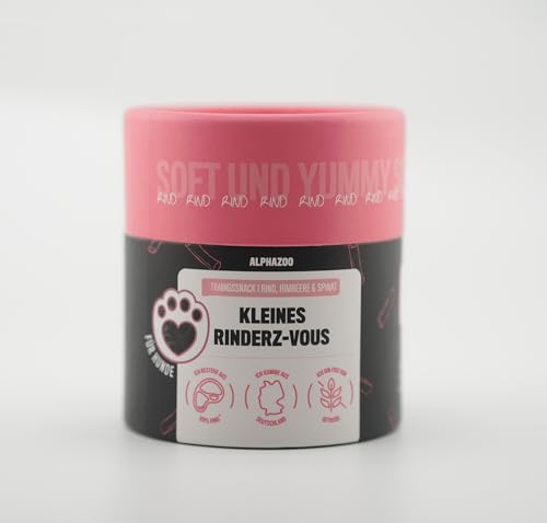 alphazoo Kleines Rinderz-Vous 65g I Softe Leckerli Rind für Hunde I Hoher Fleischanteil, Getreidefrei, Zuckerfrei I Natürliche Hundeleckerlies I Gesunde Leckerlies für Training & Belohnung von alphazoo