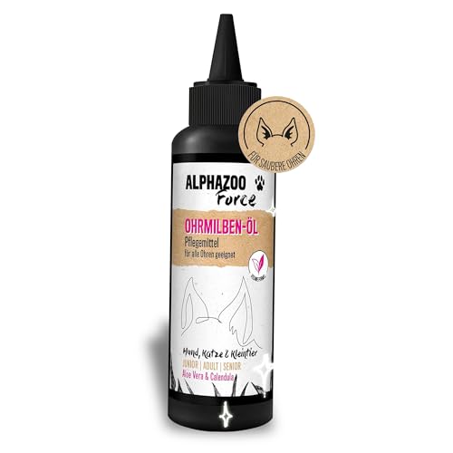 alphazoo Anti Ohrenmilben Öl für Hunde & Katzen 100 ml I Sofortwirkung I Ohrentropfen gegen Milben im Ohr & Ohrräude I Sanfte, natürliche Ohrenpflege von alphazoo