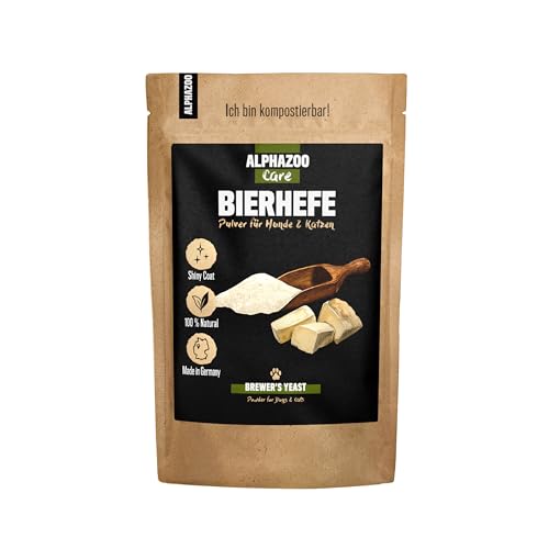 alphazoo Bierhefe-Pulver 250g für Hunde und Katzen, Naturprodukt für glänzendes kräftiges Fell und Vitale Haut, Vitamin-B und Biotin bei Fellwechsel, Fellpflege und Haarverlust von alphazoo