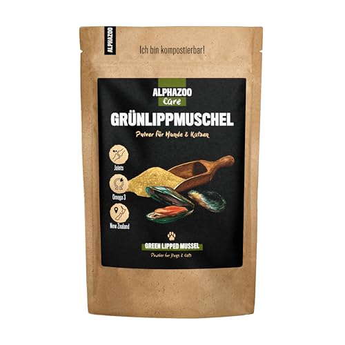 alphazoo Grünlippmuschel Hund, Katze & Meerschweinchen UVM. I Neuseeländisches Grünlippmuschel Pulver 500 g I Natürliches Gelenkpulver in Vollfett-Qualität von alphazoo