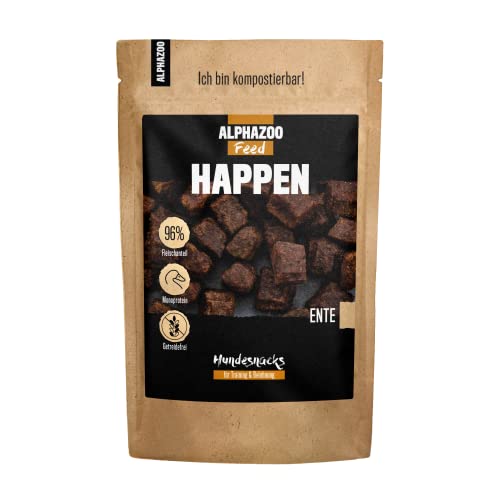 alphazoo Happen Hundeleckerli Ente 200g I Natürliche Leckereien für Hunde ohne Zusätze I Ideal für mittlere & große Hunde I Belohnung & Trainingssnack von alphazoo