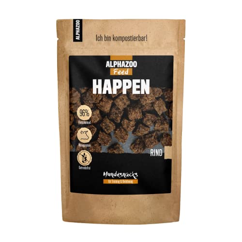 alphazoo Happen Hundeleckerli Rind 200g I Natürliche Leckereien für Hunde ohne Zusätze I Ideal für mittlere & große Hunde I Belohnung & Trainingssnack von alphazoo