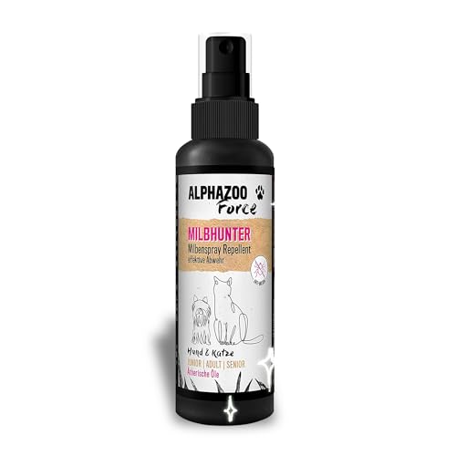 alphazoo MilbHunter Anti Milben-Spray für Hunde, Katzen, Pferde & Hühner 100 ml I Natürliches Milbenmittel mit Langzeitschutz I Gegen Milbenbefall von alphazoo