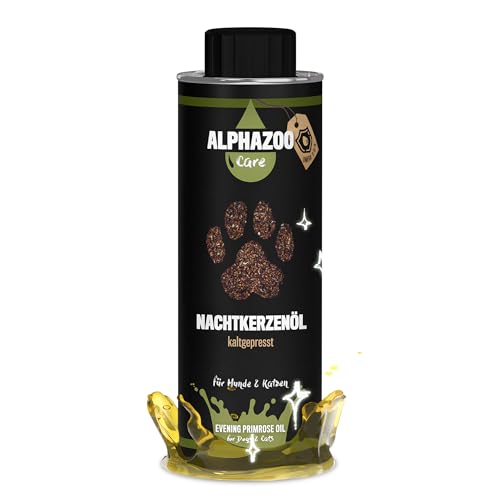 alphazoo Premium Nachtkerzenöl für Hunde & Katzen 250 ml I Natürliches Futteröl mit Omega-6 & Omega-9 Fettsäuren, kaltgepresst I Für glänzendes Fell von alphazoo