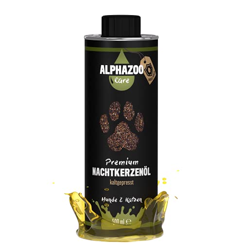 alphazoo Premium Nachtkerzenöl für Hunde & Katzen 500 ml I Natürliches Futteröl mit Omega-6 & Omega-9 Fettsäuren, kaltgepresst I Für glänzendes Fell von alphazoo