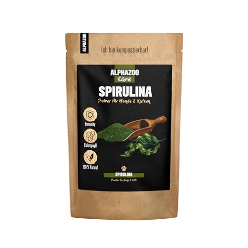 alphazoo Spirulina-Pulver 250g für Hunde und Katzen, Reine Mikroalge, Natürlich, Rückstandskontrolliert, Algenpulver für Immunsystem von alphazoo