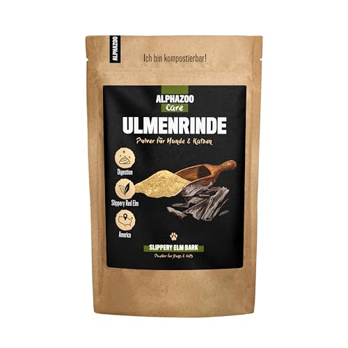 alphazoo Ulmenrinde Pulver 240g für Hunde und Katzen, Amerikanische Slippery Elm Bark, Naturprodukt für Verdauung, Darmflora und Magen-Darm Aktivität von alphazoo