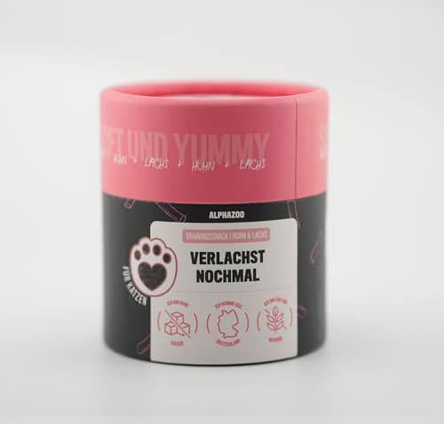 alphazoo Verlachst Nochmal 65g I Softe Leckerli Sticks Lachs + Huhn für Katzen I Extra fleischig, Getreidefrei, Zuckerfrei I Natürliche Katzensnacks I Gesunde Katzenleckerlies zur Belohnung I Snack von alphazoo