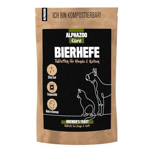 alphazoo Bierhefe Tabletten Hund & Katzen 120 Stück I Natürlicher Vitamin B Komplex gegen Haarausfall & Juckreiz I Biotin Fellpflege bei Schuppen, trockene Haut I Dauerhaft Krallen und Fell pflegen von alphazoo