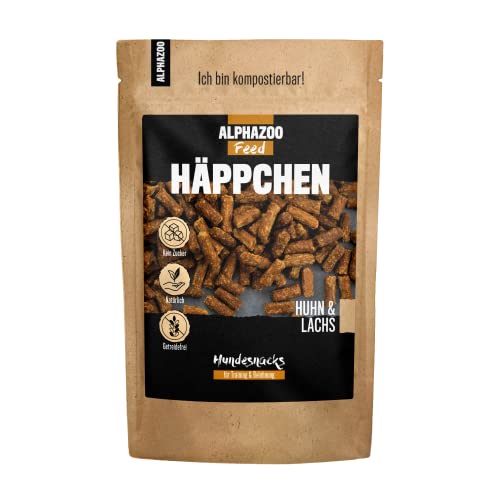 alphazoo Häppchen I Hundeleckerli getreidefrei Huhn & Lachs 200 g I Natürliche Leckerei für Hunde I Belohnung & Trainingssnack für mittlere & große Tiere von alphazoo