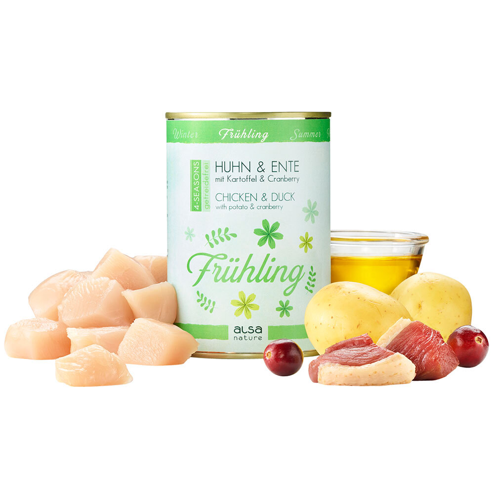 alsa-nature 4-SEASONS Frühlings-Menü mit Huhn & Ente mit Kartoffel und Cranberry, Anzahl: 6 x 400 g, 400 g, Hundefutter nass alsa-nature 4-SEASONS Frühlings-Menü mit Huhn & Ente mit Kartoffel und Cranberry, Anzahl: 6 x 400 g, 400 g, Hundefutter nass von alsa-nature