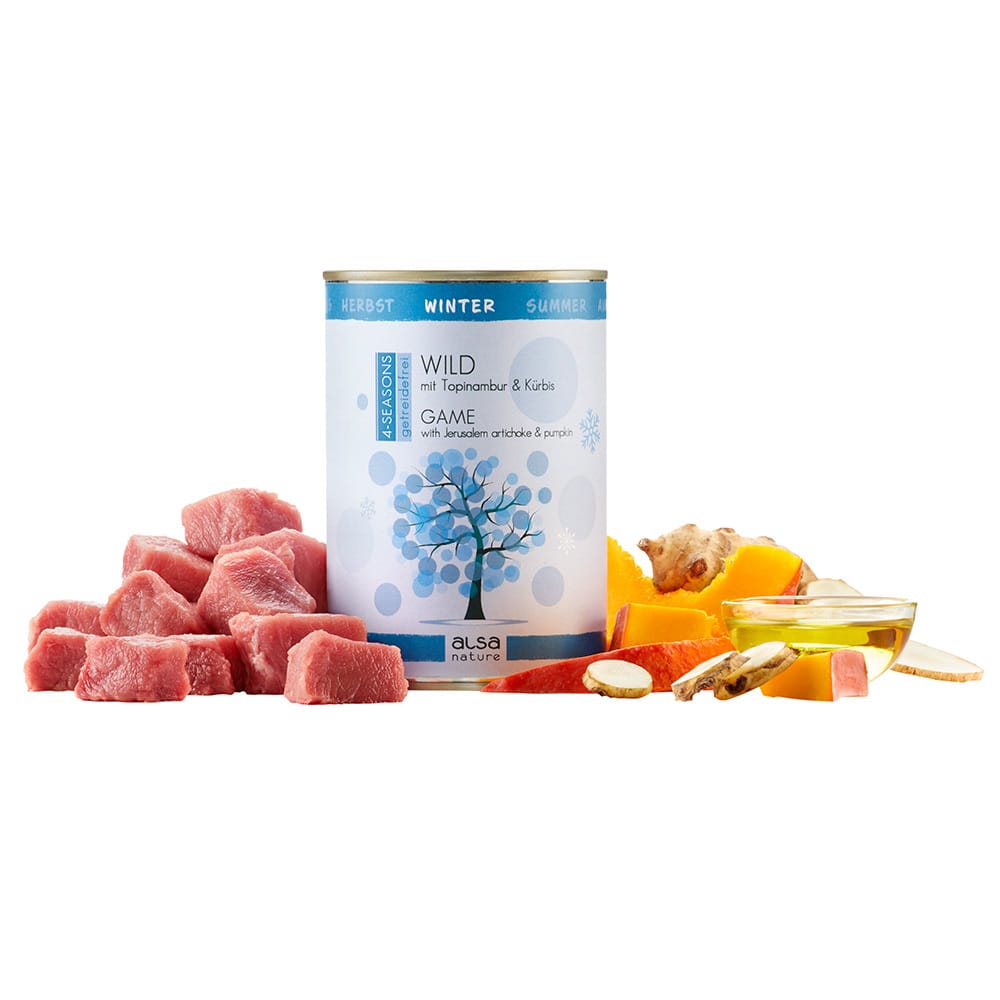 alsa-nature 4-SEASONS Winter-Menü Wild mit Topinambur und Kürbis, Anzahl: 12 x 400 g, 400 g, Hundefutter nass von alsa-nature