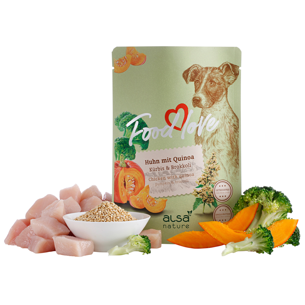 alsa-nature FOODLOVE Huhn mit Quinoa, Kürbis & Brokkoli, Anzahl: 12 x 300 g, 300 g, Hundefutter von alsa-nature